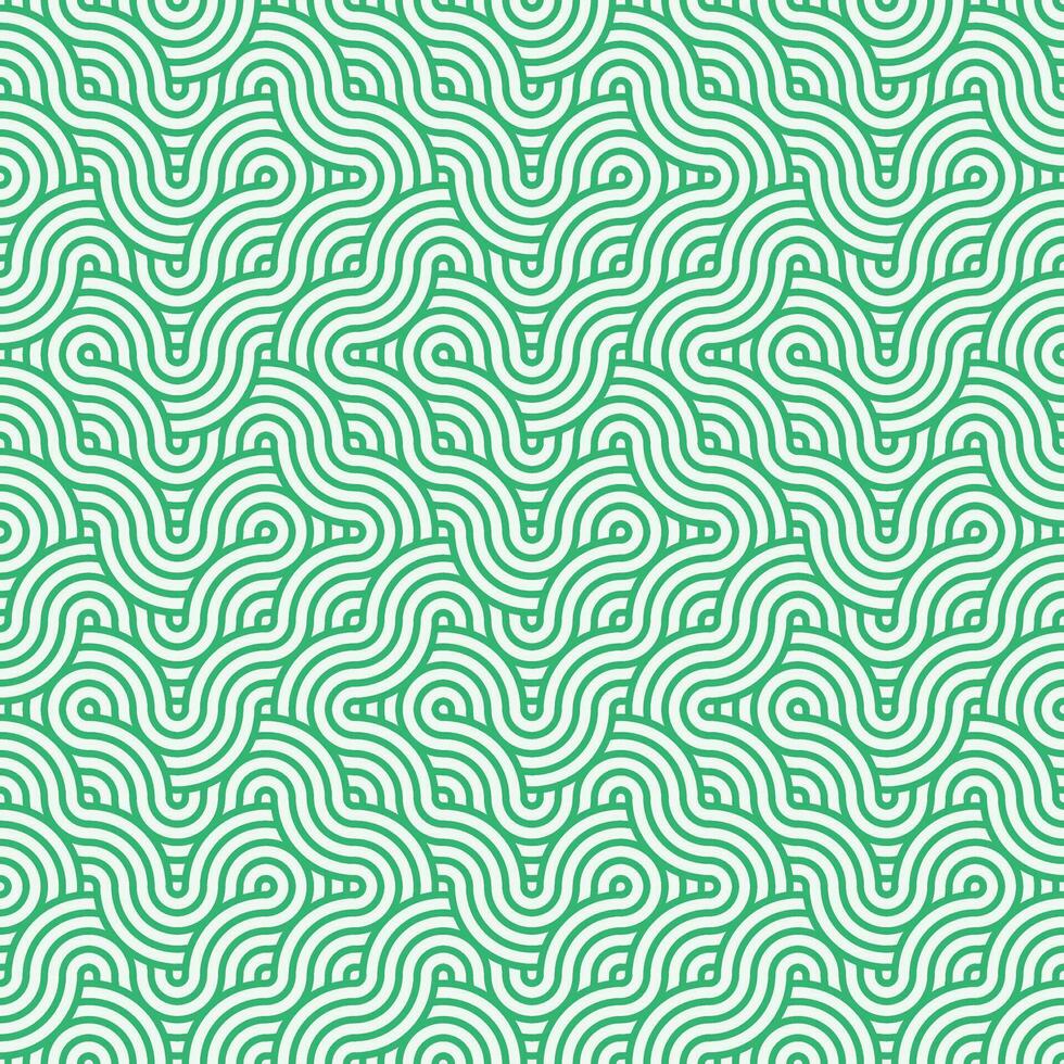 Green seamless abstract geometric japanese overlapping circles lines and waves pattern vector