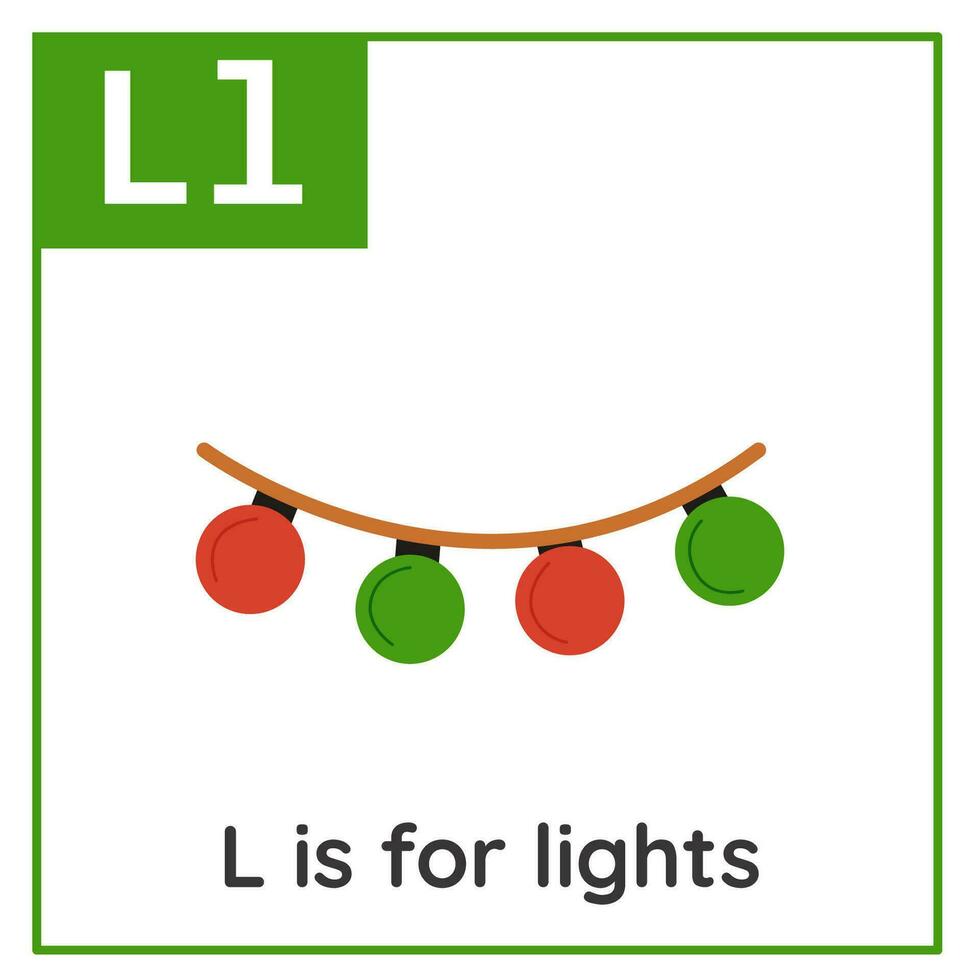 Learning English alphabet for kids. Letter L. Christmas cards. Worksheet for kids. vector