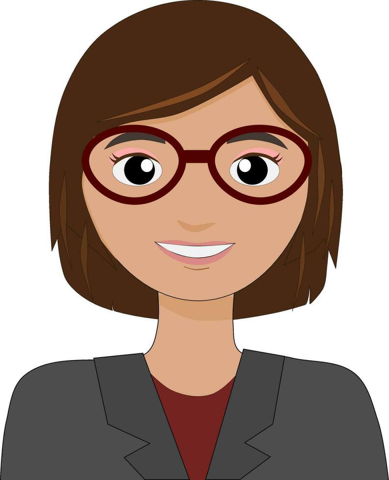 a business woman with glasses wears a gray suit. Avatar vector illustration.