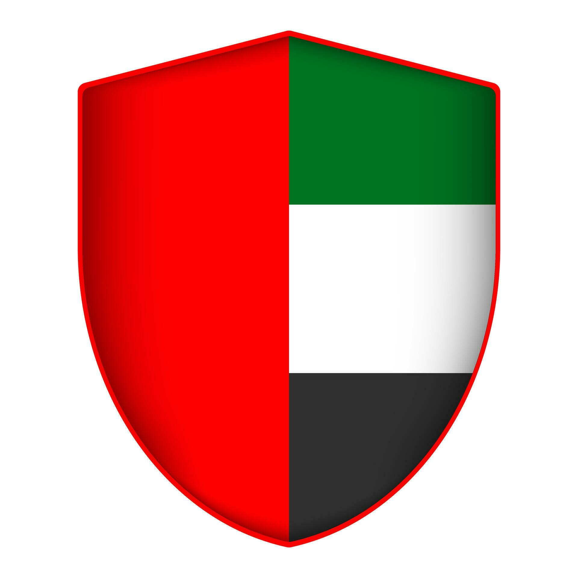 United Arab Emirates flag in shield shape. Vector illustration