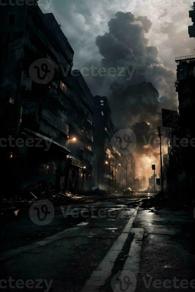 AI generated Devastated Cityscape Because of War Ai Genrative photo