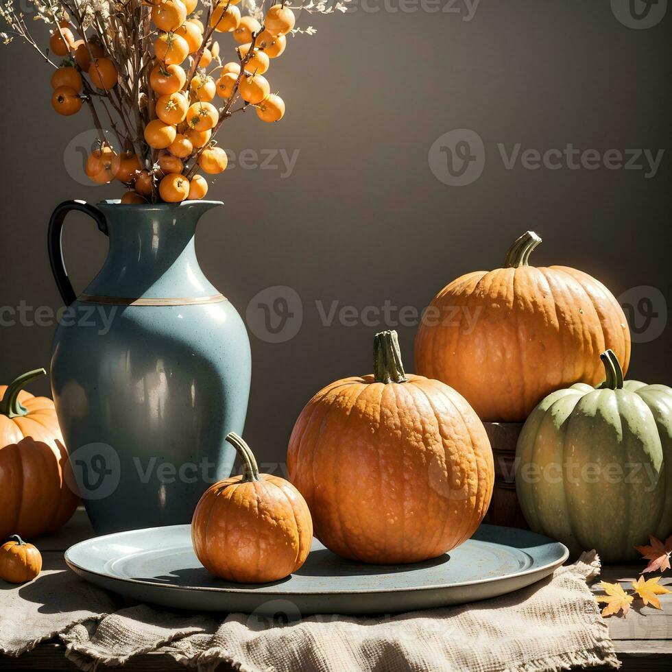 AI generated Autumn Still Life Thanksgiving Harvest Rustic Style Ai Generative photo