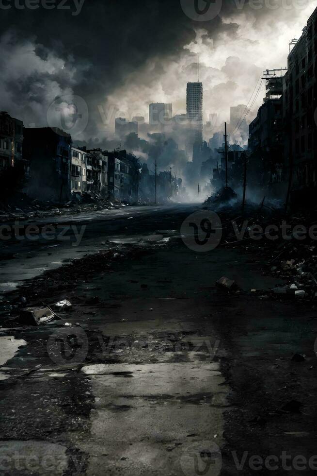 AI generated Devastated Cityscape Because of War Ai Genrative photo