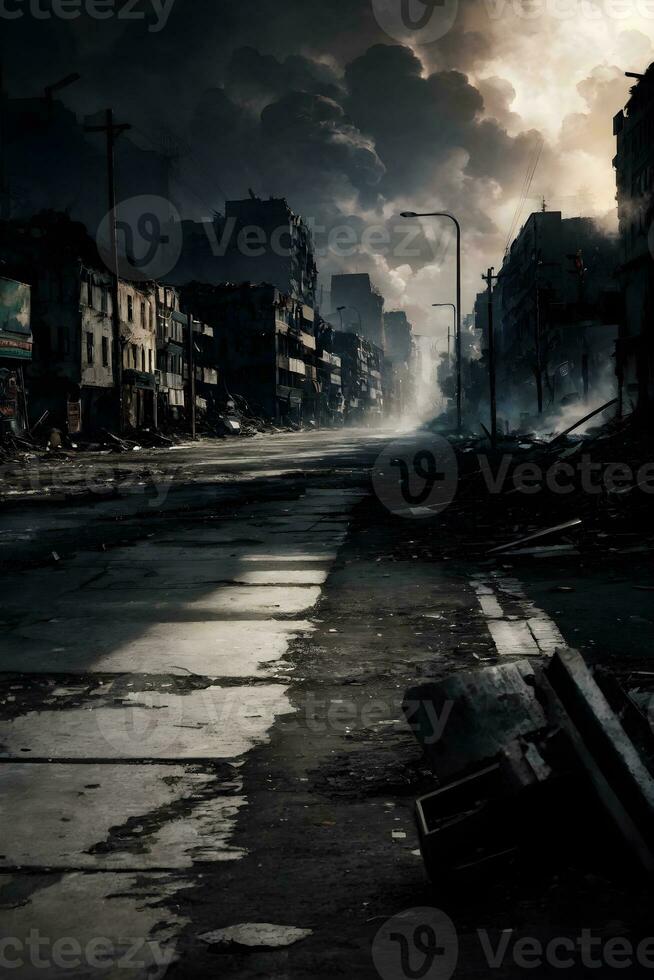 AI generated Devastated Cityscape Because of War Ai Genrative photo