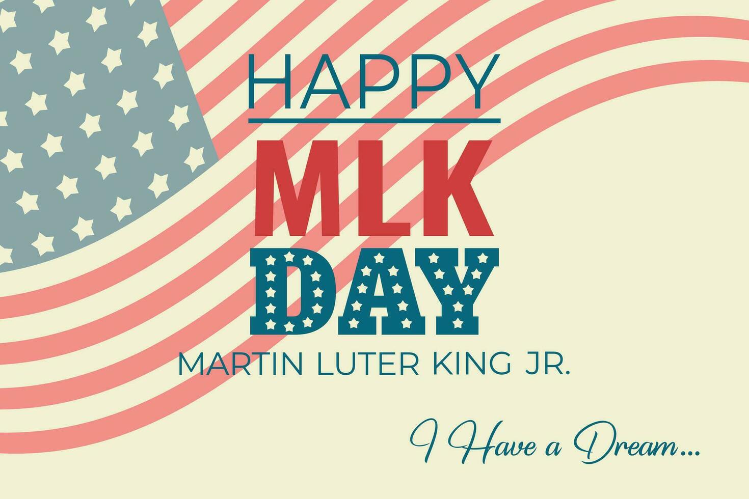 MLK day. Martin Luter King Jr. day. Freedom and equality concept. Horizontal banner with American flag, text. Movement for African American Rights. Vector illustration