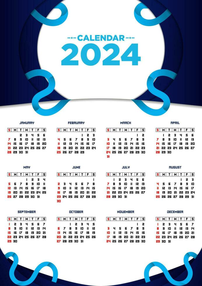 Vector Template Calendar 2024 Blue Abstract Themes