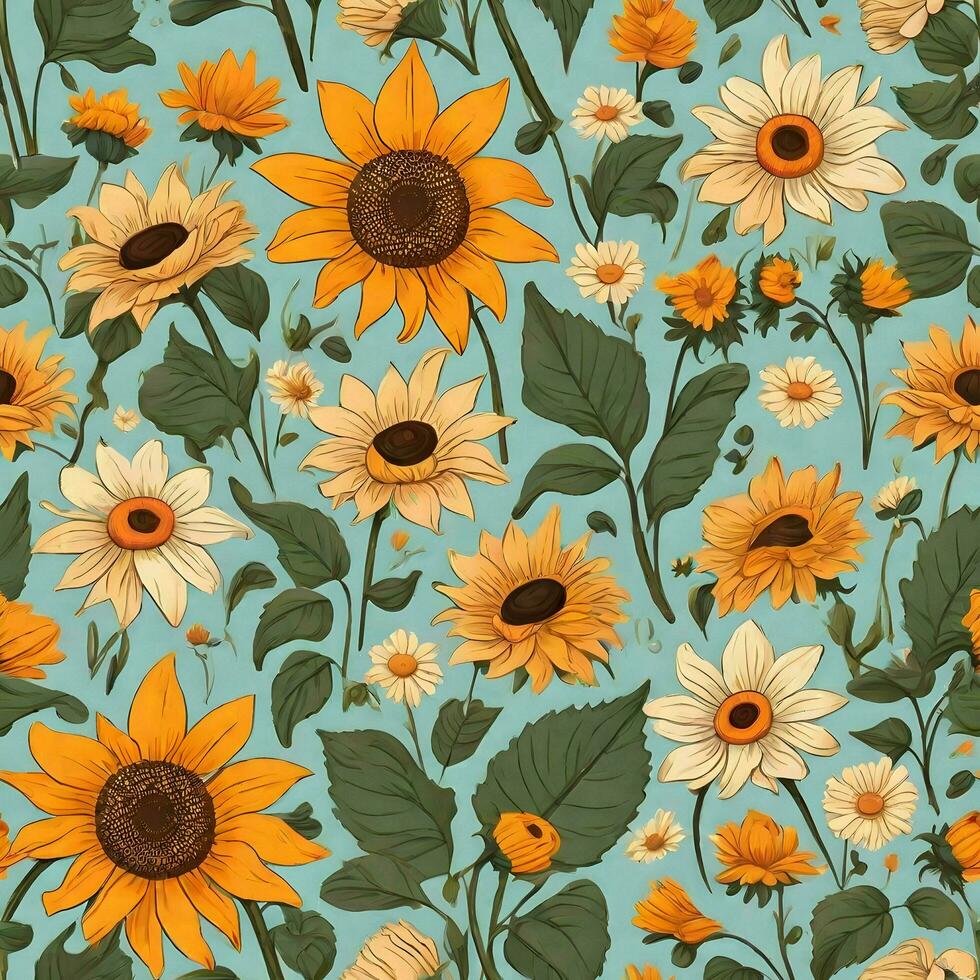 AI generated abstract seamless pattern featuring summer flowers photo