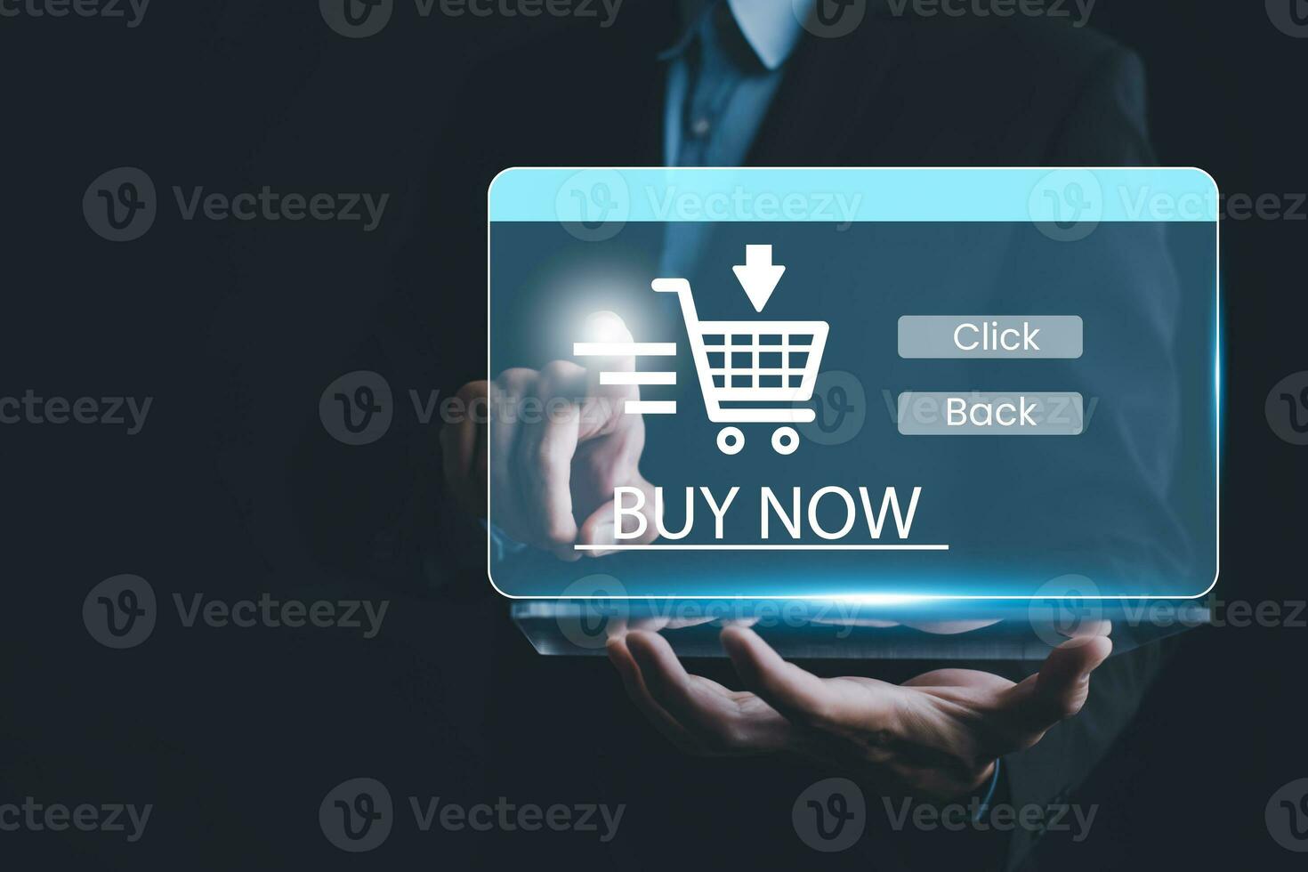 Businessman hand touch with online shopping concept, marketplace website with virtual interface of online Shopping cart part of the network, Online shopping business with selecting shopping cart. photo