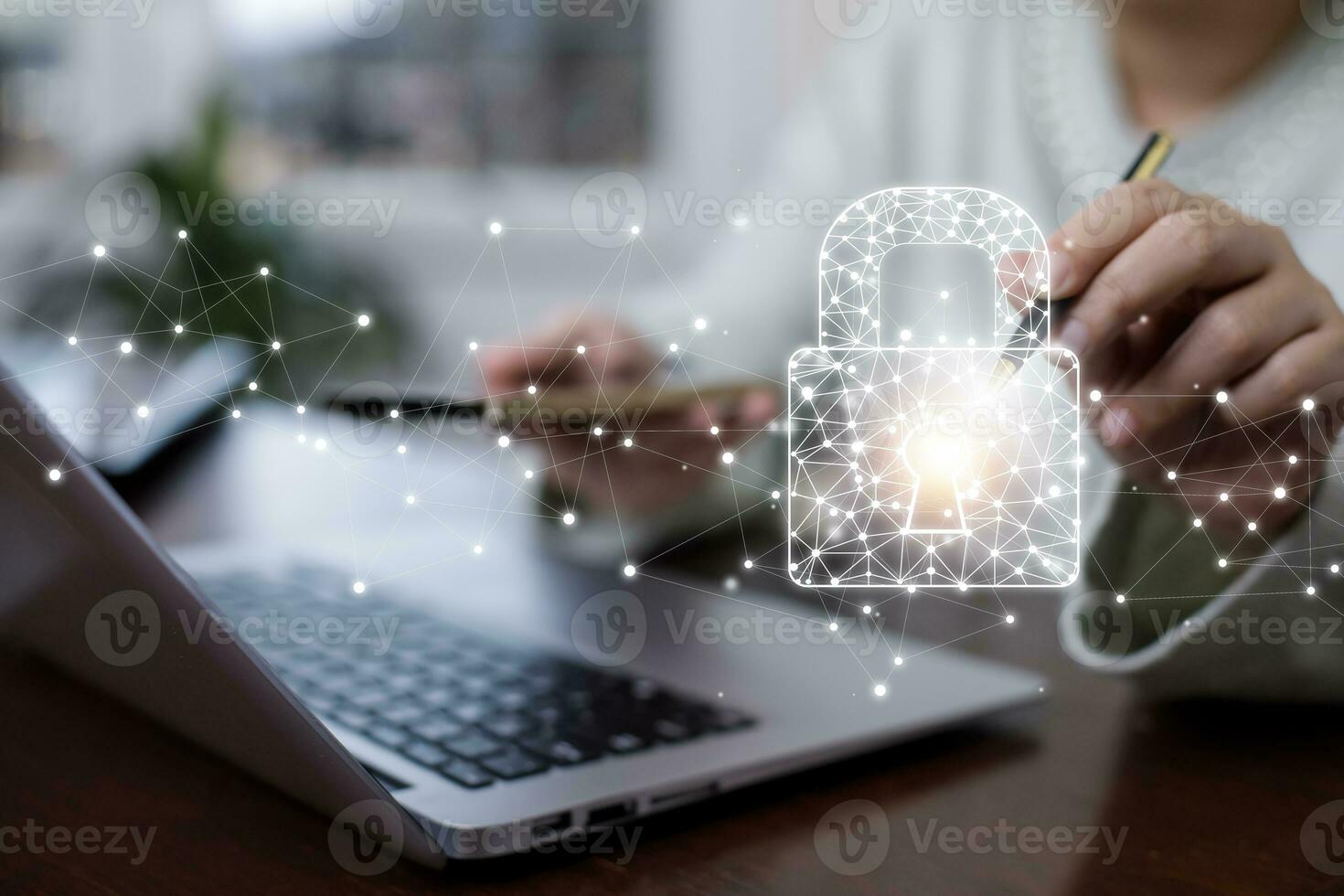 Cyber security and Security password login online concept  Hands typing and entering username and password of social media, logging in with smartphone to an online bank account, data protection hacker photo