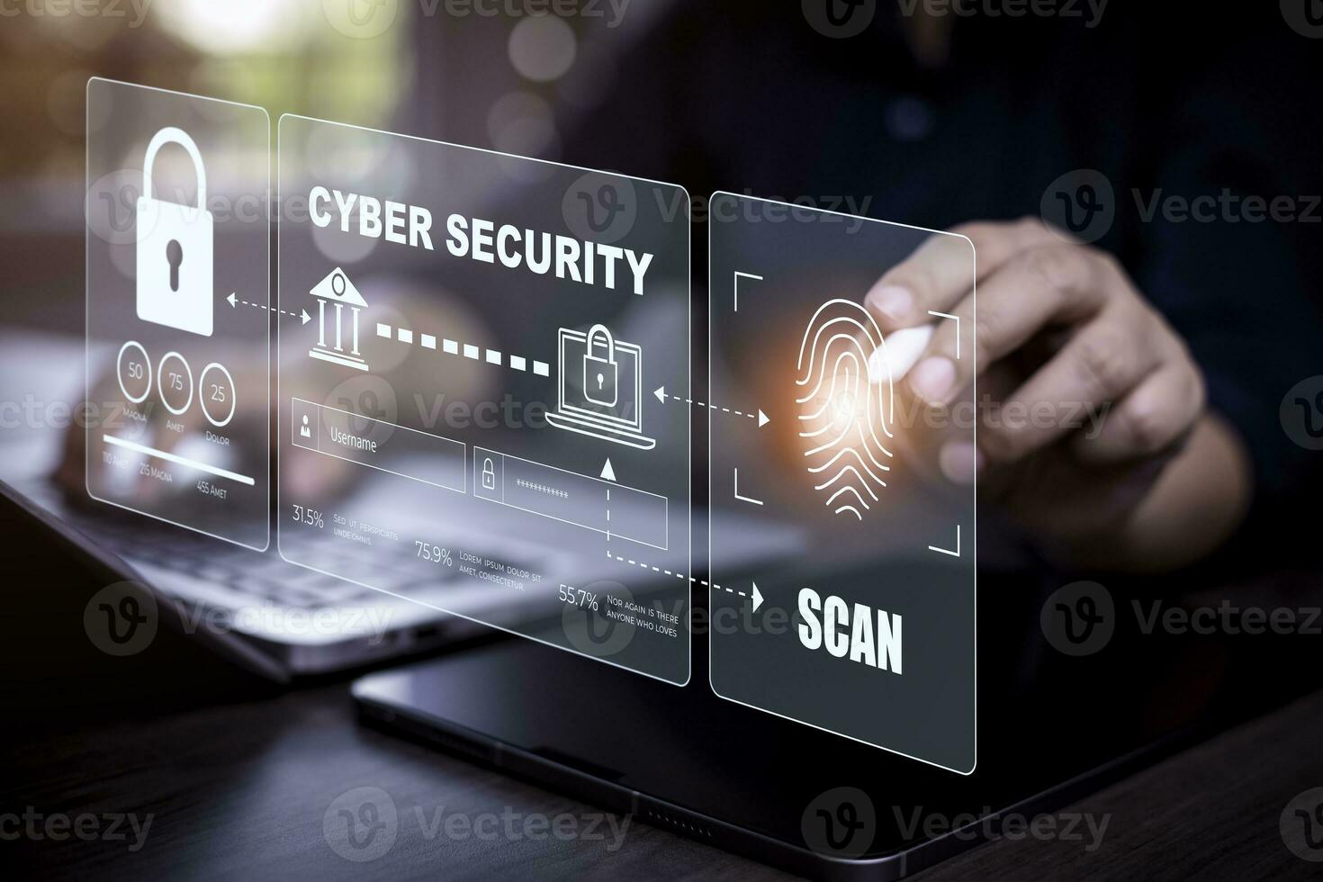 Security password login online Cyber data protection Internet security privacy internet technology concept on virtual screen and data protection hacker alert after a cyber attack on the network. photo