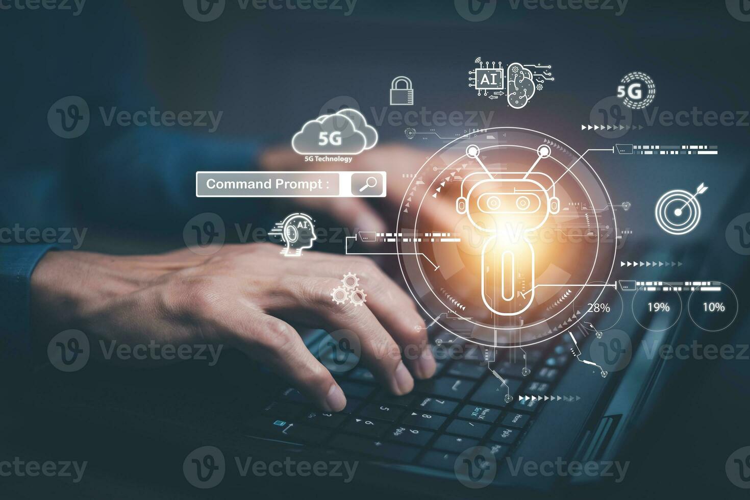 Man using laptop and touch bar Chat bot Chat with AI, Artificial Intelligence,System Artificial intelligence an artificial intelligence chatbot, Digital chatbot, Robot application, conversation photo