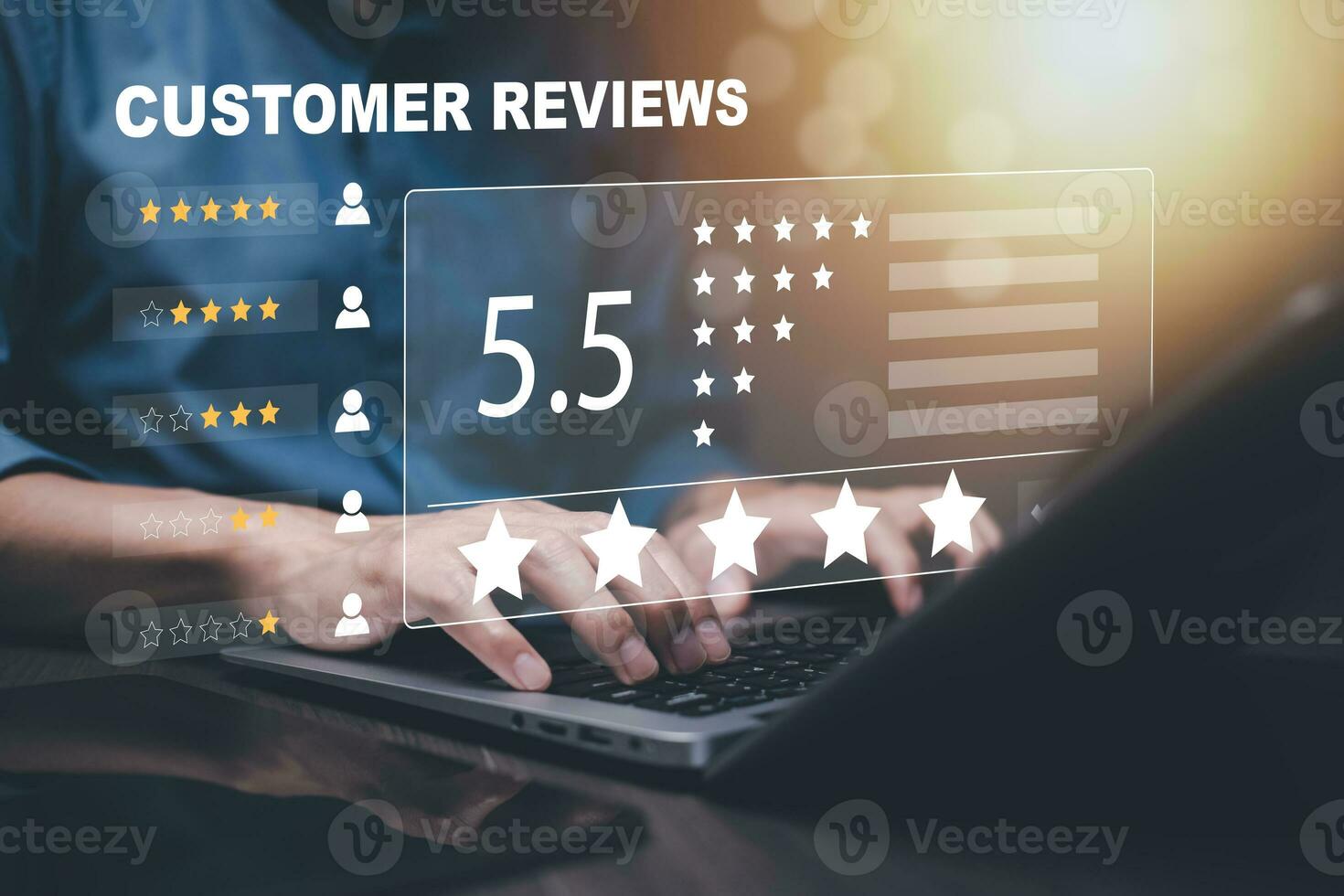 Experience of Customers and Users give ratings on online service on application smartphone, Satisfaction feedback and review give best quality good product survey ranking in top online business. photo