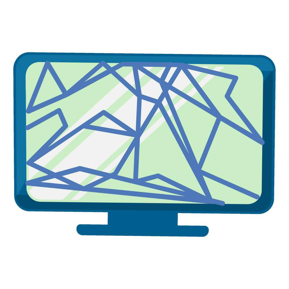 Flat E Waste Broken Cracked Computer Monitor Icon vector