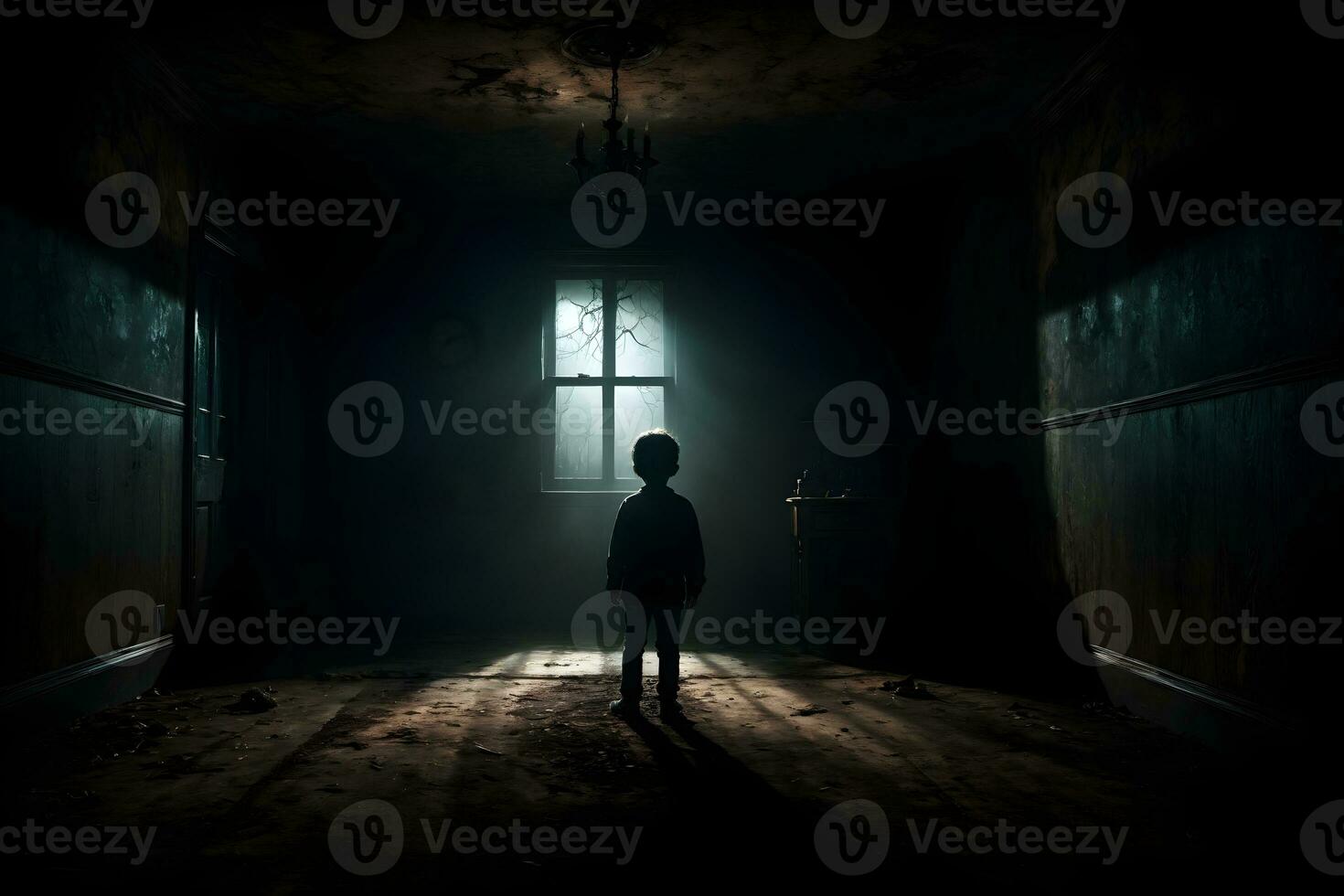 AI generated Dark silhouette of kid in Eerie Room Ai Generative photo