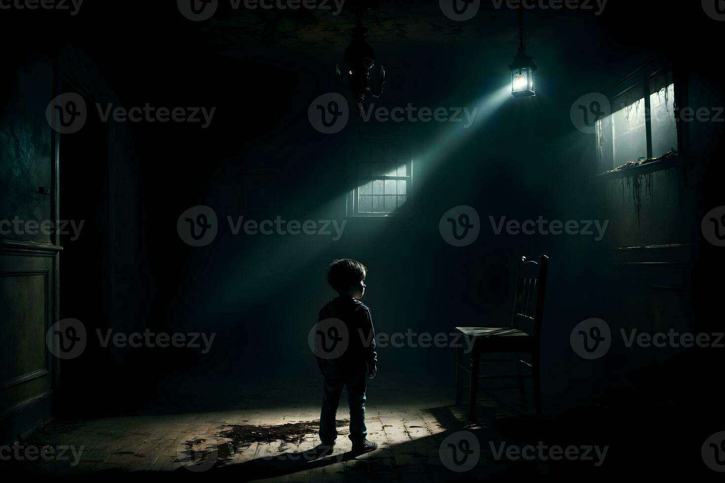 AI generated Dark silhouette of kid in Eerie Room Ai Generative photo