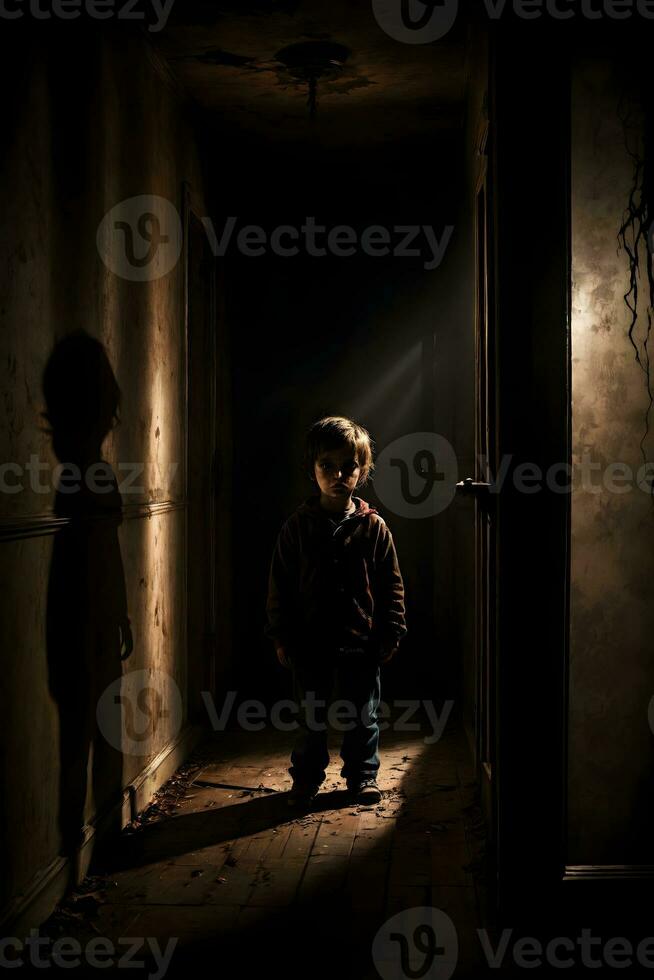 AI generated Dark silhouette of kid in Eerie Room Ai Generative photo