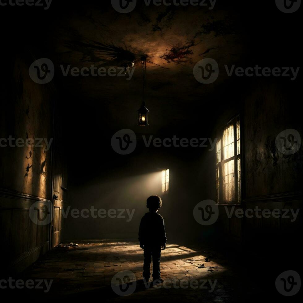 AI generated Dark silhouette of kid in Eerie Room Ai Generative photo