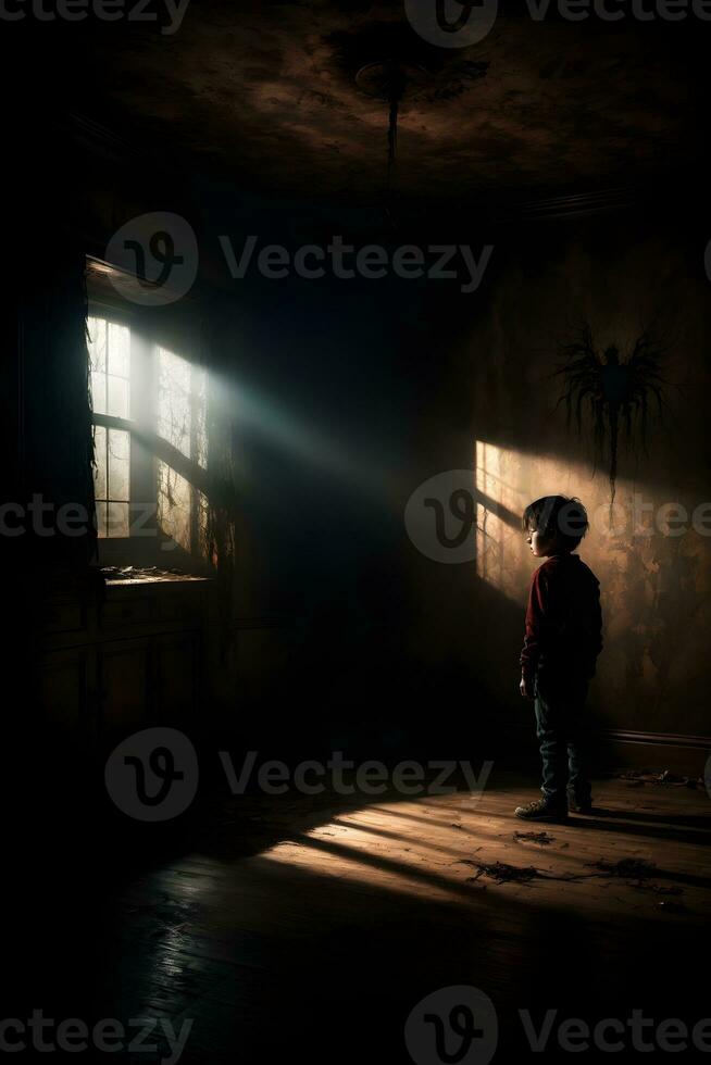 AI generated Dark silhouette of kid in Eerie Room Ai Generative photo