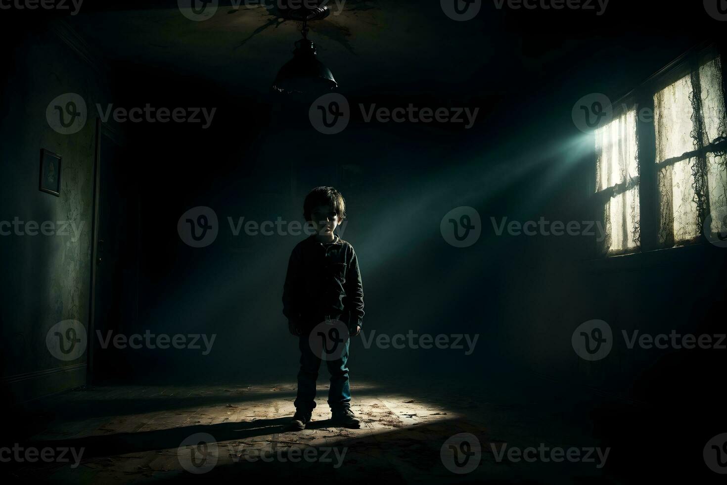 AI generated Dark silhouette of kid in Eerie Room Ai Generative photo