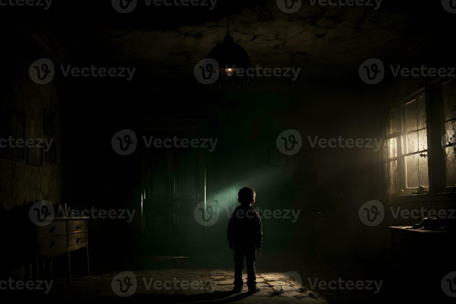 AI generated Dark silhouette of kid in Eerie Room Ai Generative photo