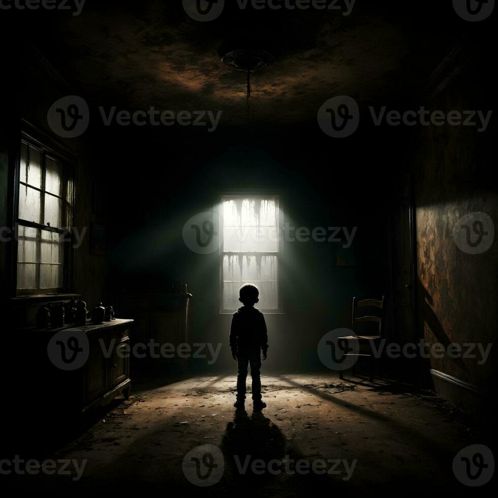 AI generated Dark silhouette of kid in Eerie Room Ai Generative photo