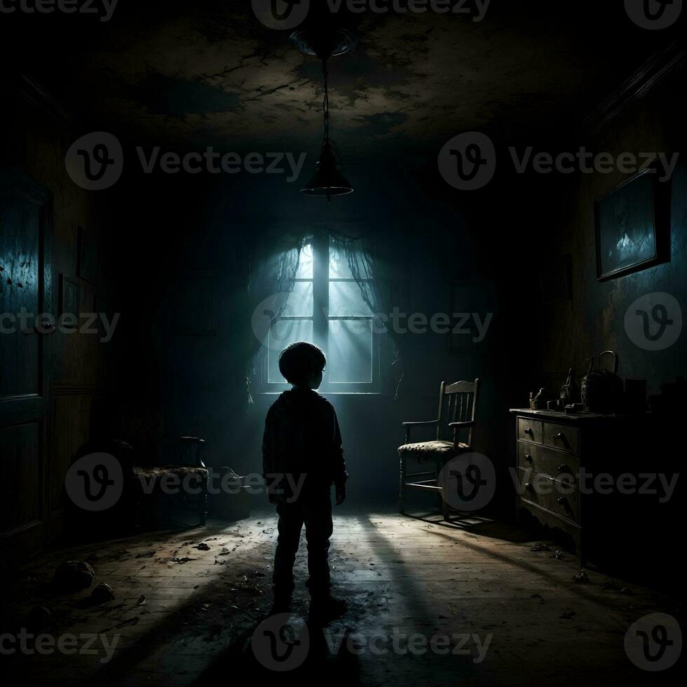 AI generated Dark silhouette of kid in Eerie Room Ai Generative photo