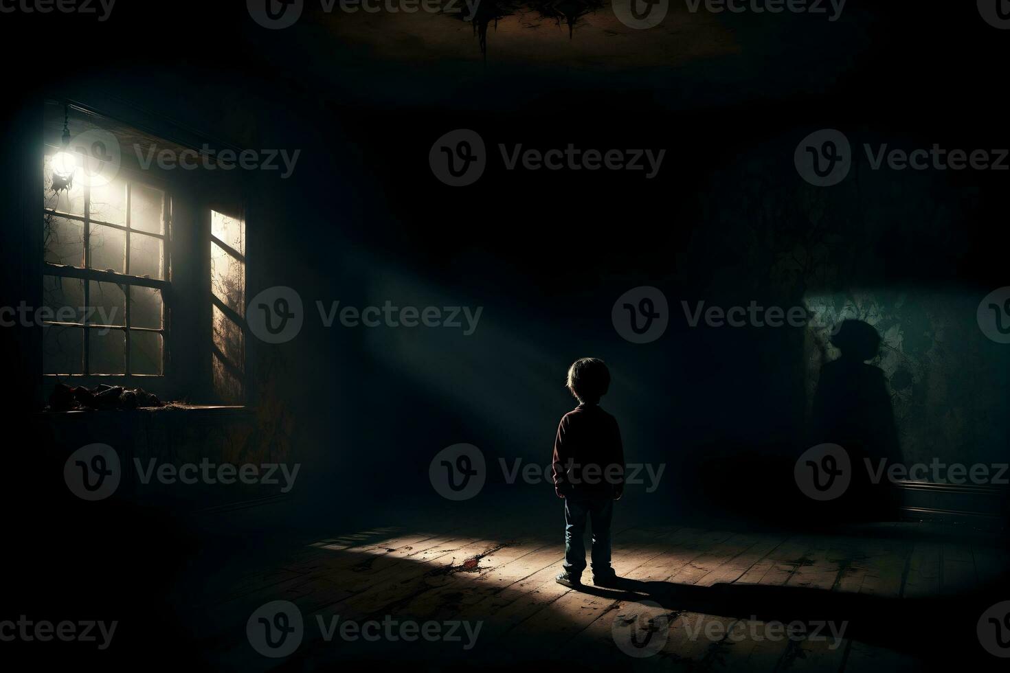 AI generated Dark silhouette of kid in Eerie Room Ai Generative photo