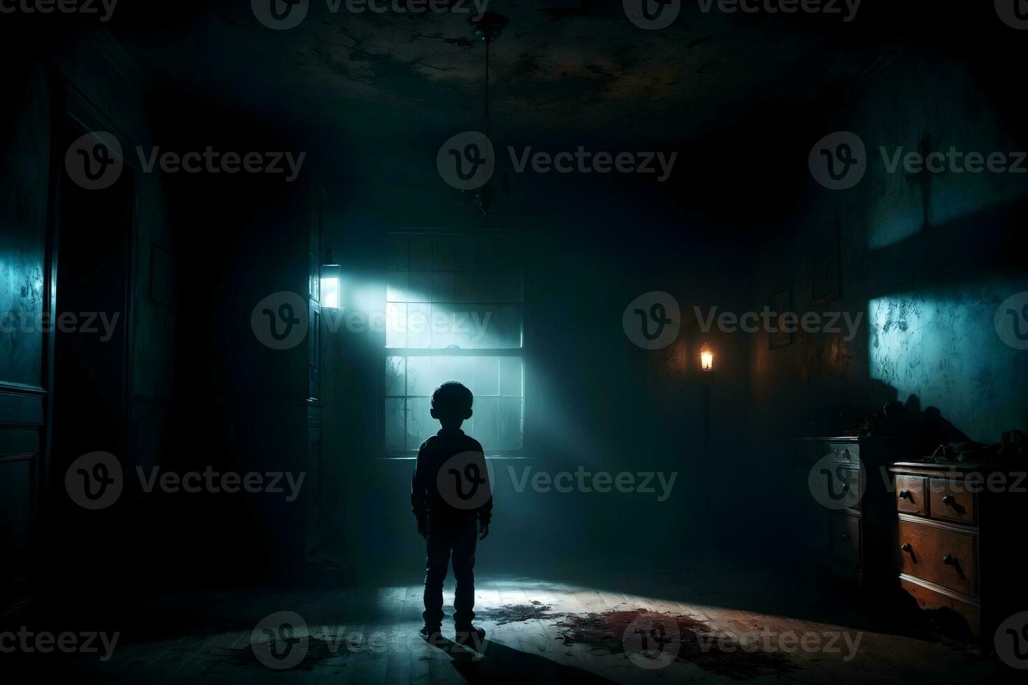 AI generated Dark silhouette of kid in Eerie Room Ai Generative photo