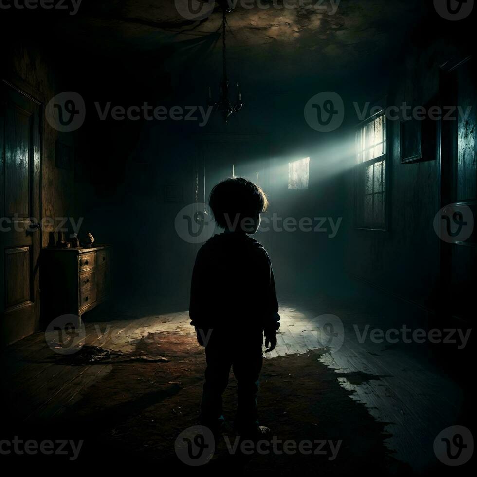 AI generated Dark silhouette of kid in Eerie Room Ai Generative photo