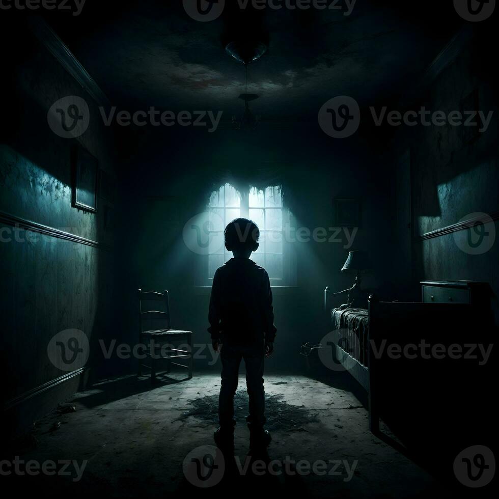 AI generated Dark silhouette of kid in Eerie Room Ai Generative photo