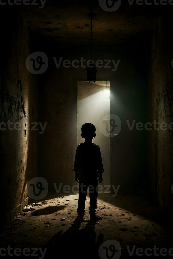 AI generated Dark silhouette of kid in Eerie Room Ai Generative photo