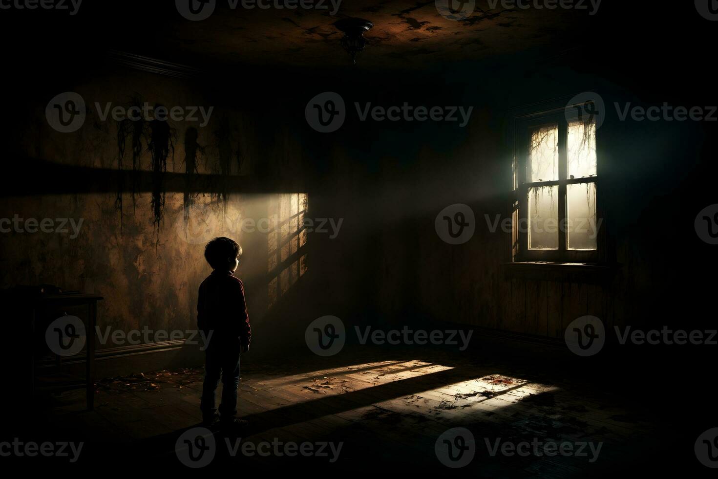 AI generated Dark silhouette of kid in Eerie Room Ai Generative photo