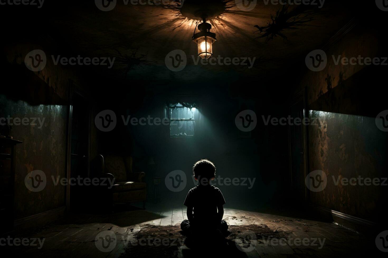AI generated Dark silhouette of kid in Eerie Room Ai Generative photo