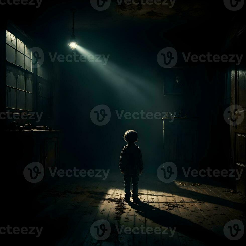 AI generated Dark silhouette of kid in Eerie Room Ai Generative photo