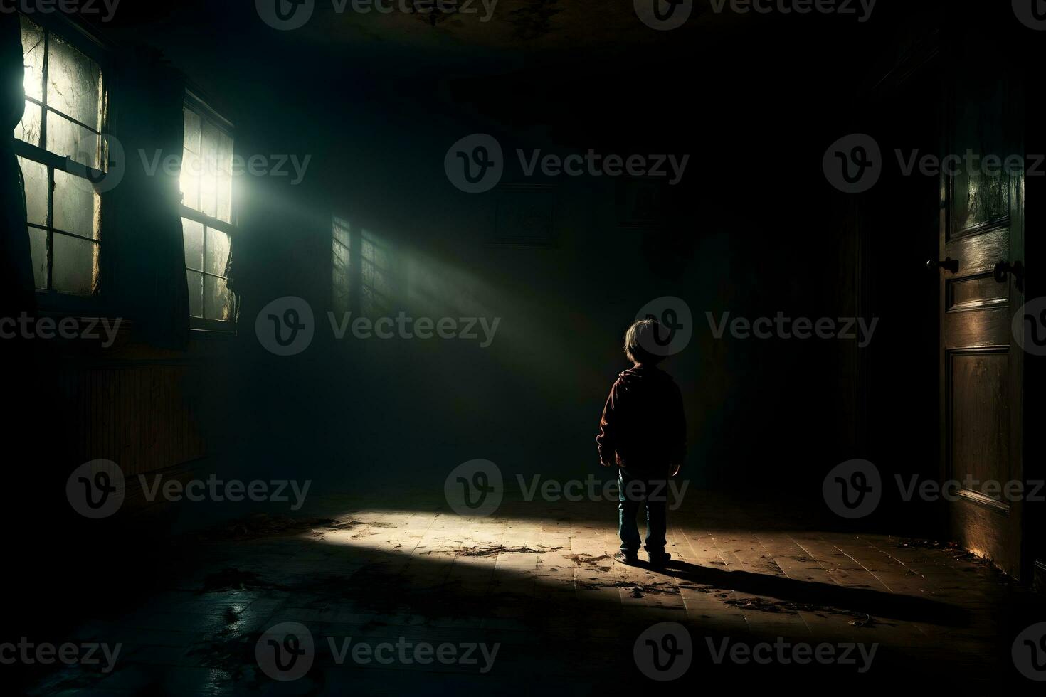 AI generated Dark silhouette of kid in Eerie Room Ai Generative photo