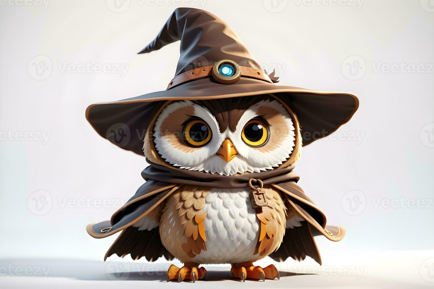 Fantasy Owl Wizard 3D in White Background Ai Genereative photo