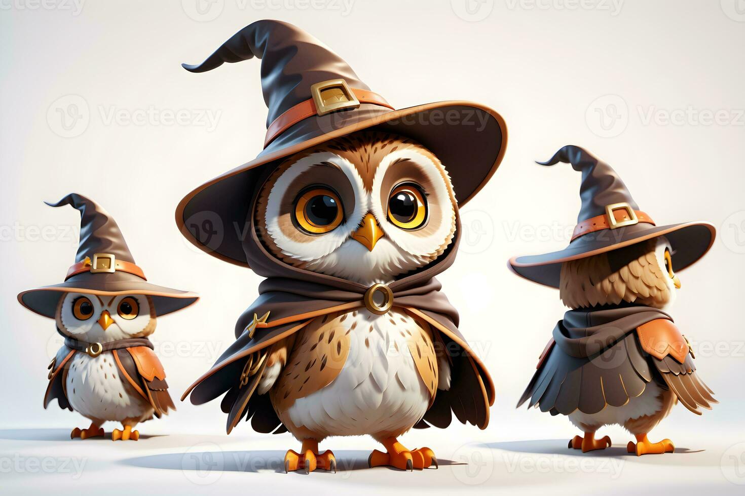 Fantasy Owl Wizard 3D in White Background Ai Genereative photo