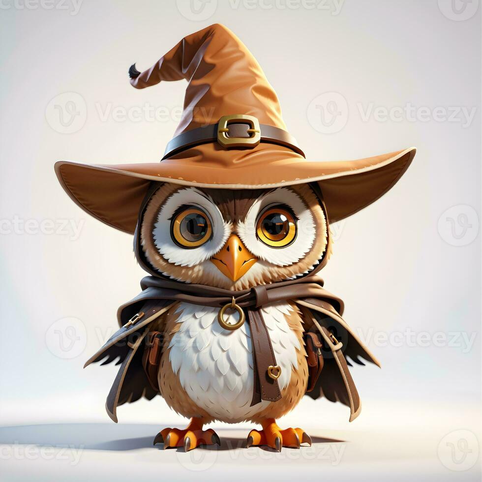 Fantasy Owl Wizard 3D in White Background Ai Genereative photo
