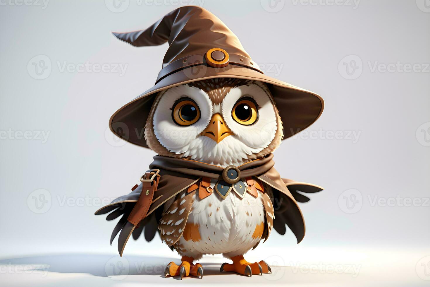 Fantasy Owl Wizard 3D in White Background Ai Genereative photo