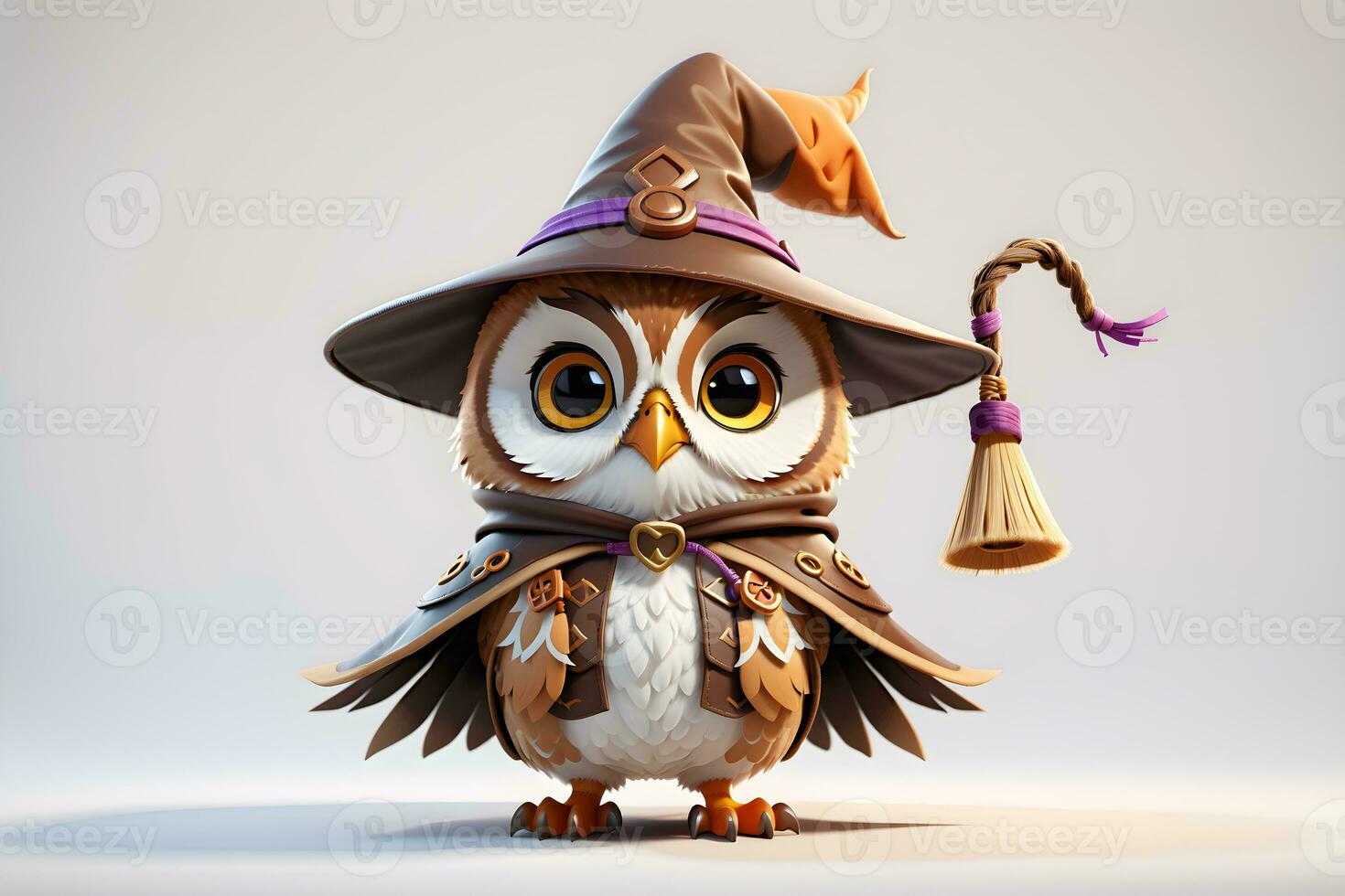 Fantasy Owl Wizard 3D in White Background Ai Genereative photo