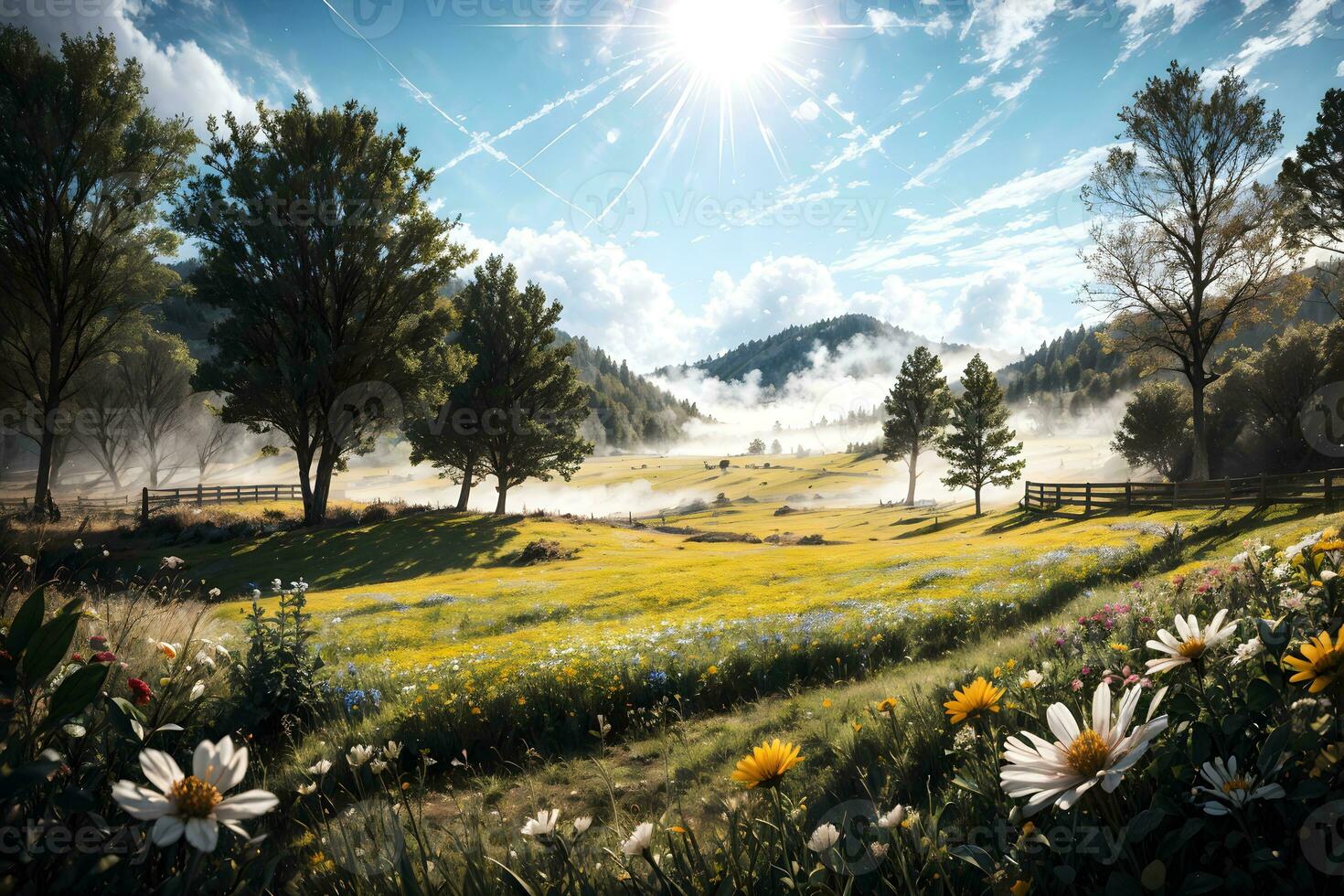 Flower Hill Scenery Background Ai Generative photo