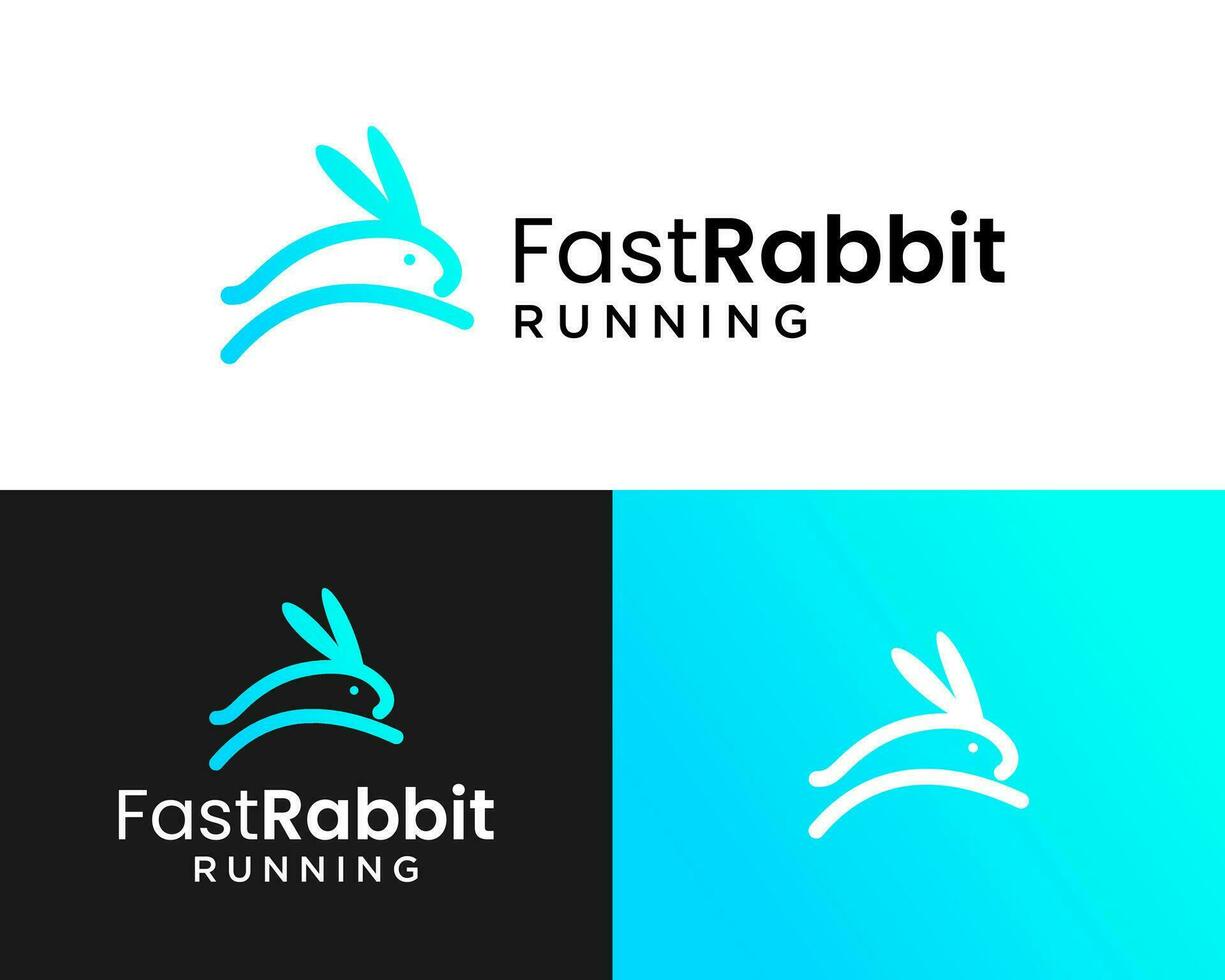 Rabbit animal running fast and jumping logo design. vector