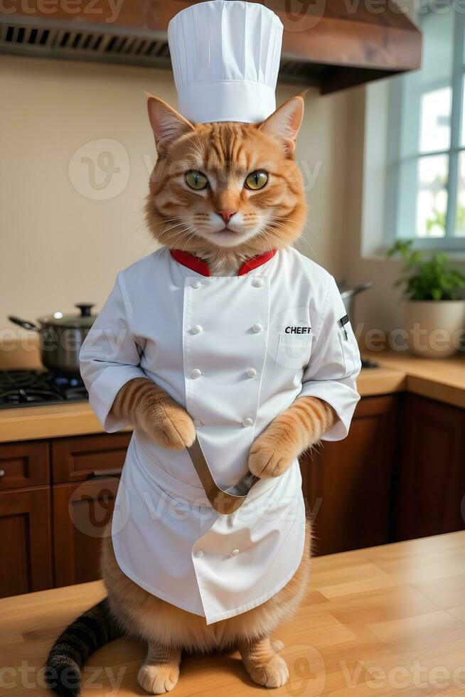 Portrait Cat Chef in the Kitchen Ai Generative photo