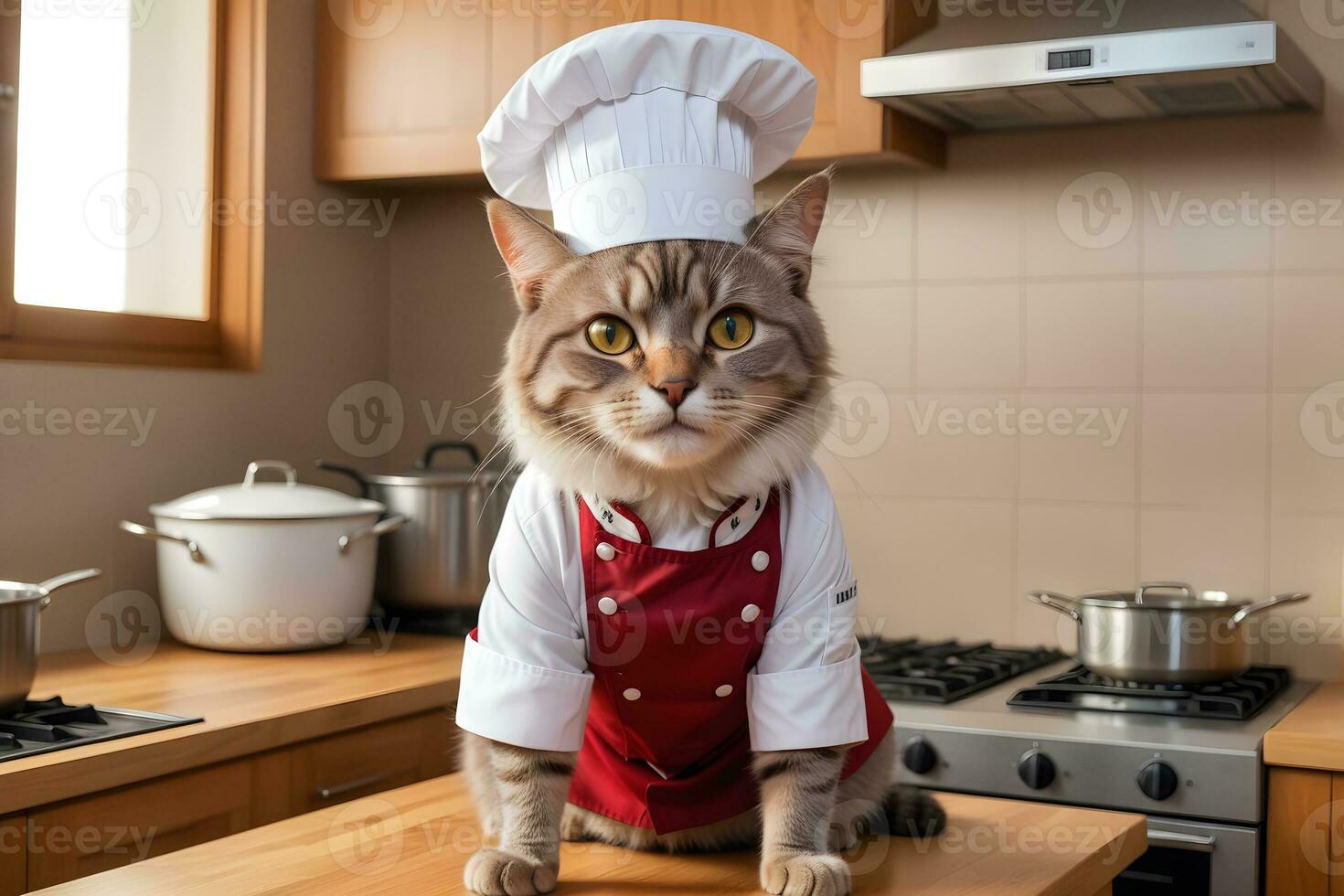 Portrait Cat Chef in the Kitchen Ai Generative photo