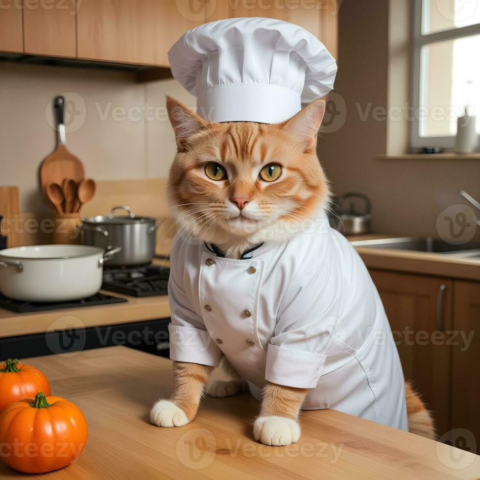 Portrait Cat Chef in the Kitchen Ai Generative photo