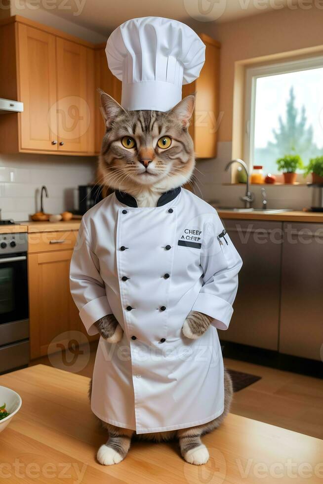 Portrait Cat Chef in the Kitchen Ai Generative photo