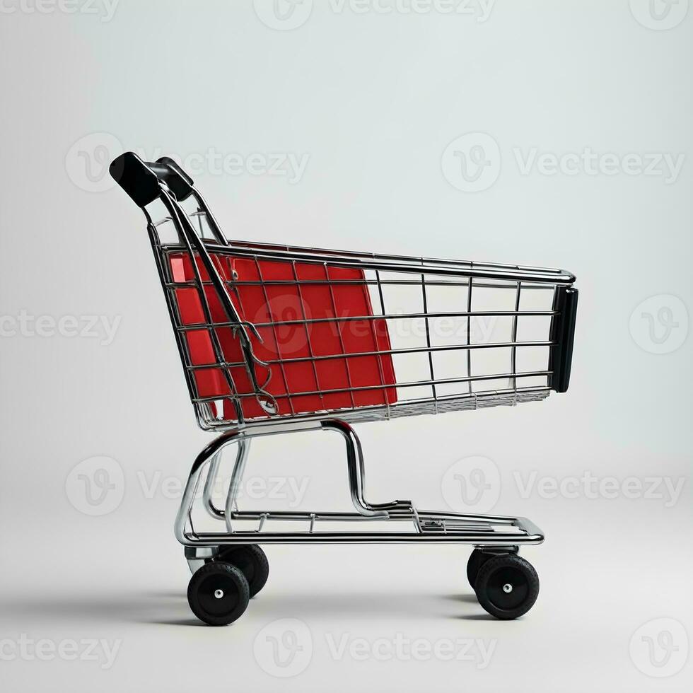 Shopping cart on a white background. 3d render illustration Ai Generative photo