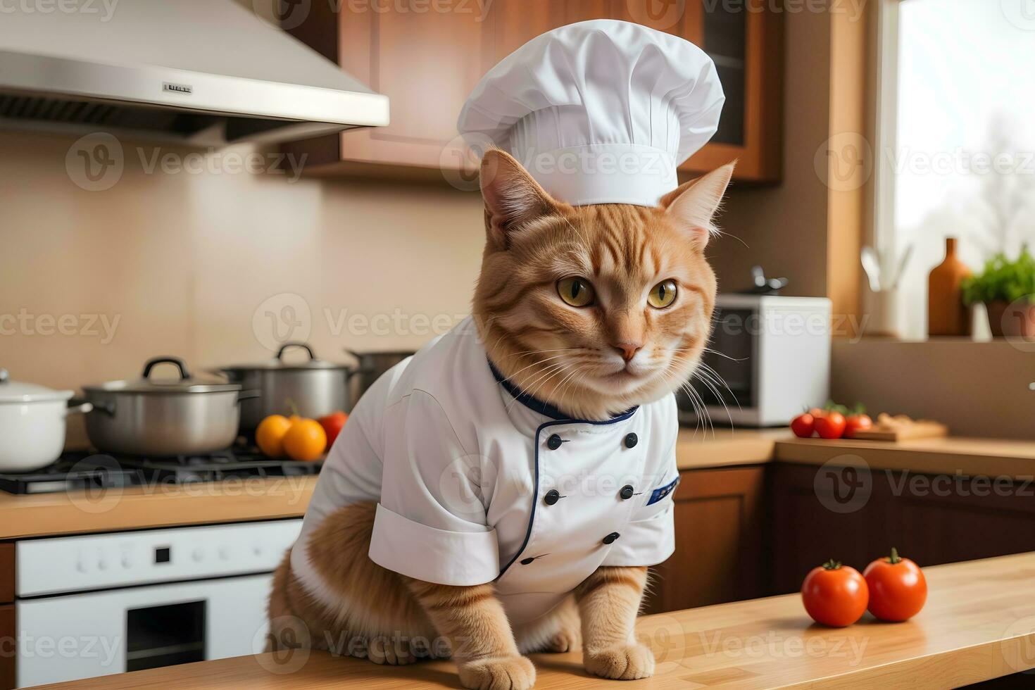 Portrait Cat Chef in the Kitchen Ai Generative photo