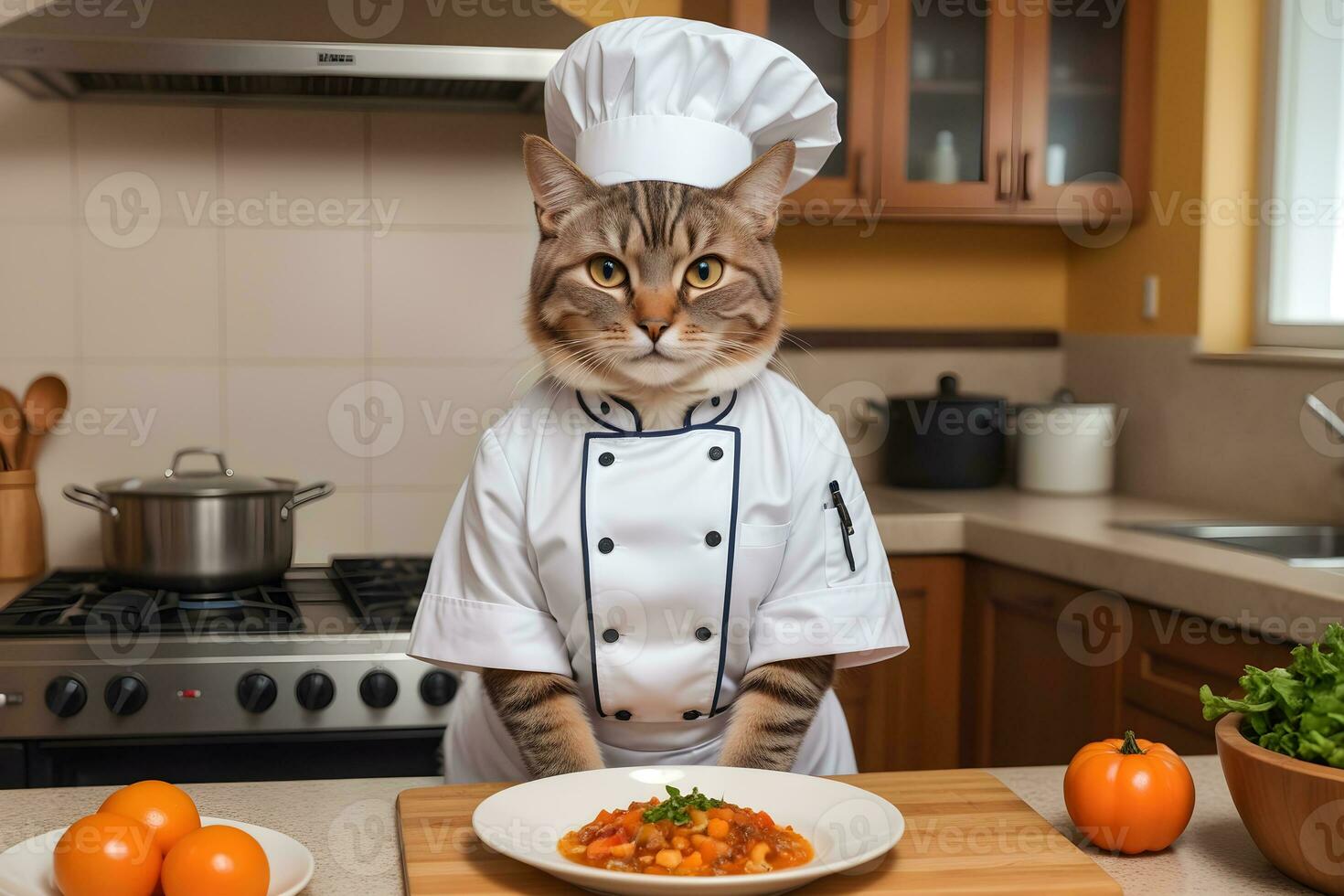 Portrait Cat Chef in the Kitchen Ai Generative photo