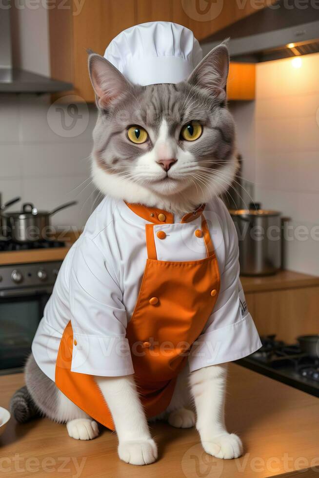 Portrait Cat Chef in the Kitchen Ai Generative photo